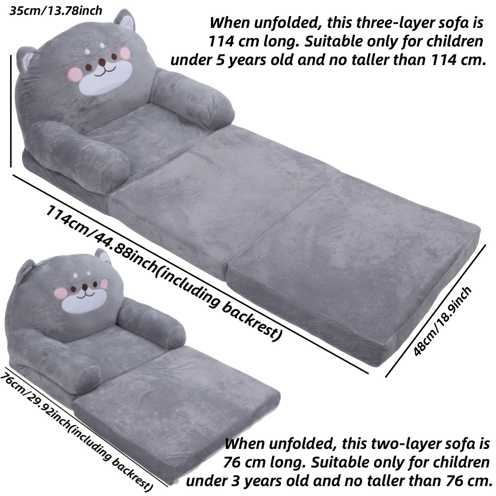 Kids Folding Plush Sofa Chair - Animal Designs