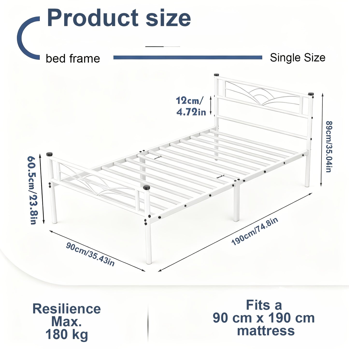 Minimalist Black Metal Bed Frame with Patterned Headboard – Solid Steel, Noise-Free, Fits Multiple Mattress Sizes, for Bedroom, Dorm & Rental Room