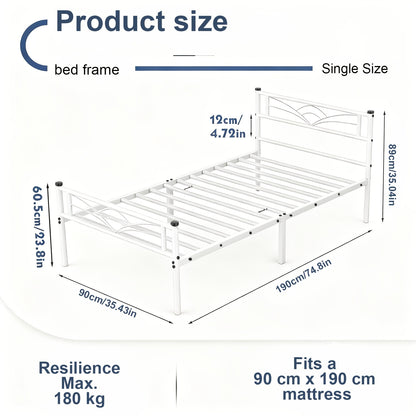 Minimalist Black Metal Bed Frame with Patterned Headboard – Solid Steel, Noise-Free, Fits Multiple Mattress Sizes, for Bedroom, Dorm & Rental Room