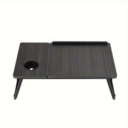 [Cozy Comfort] 73*40cm Versatile Folding Laptop Desk with Cup Holder - 5-Level Adjustable Tilt, Portable & Sturdy Wooden Frame, Ideal for Reading, Studying & Serving Breakfast in Bed - Available in Black, Walnut, Natural, Pink