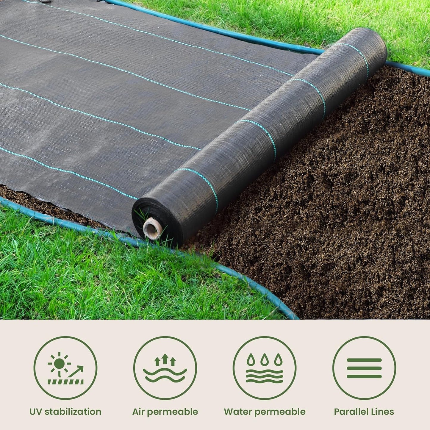 Heavy Duty Weed Control Membrane Garden Weed Barrier UV Protection Weed Fabric for Patios Garden Flower Beds Landscaping Black Woven Roll Ground Cover