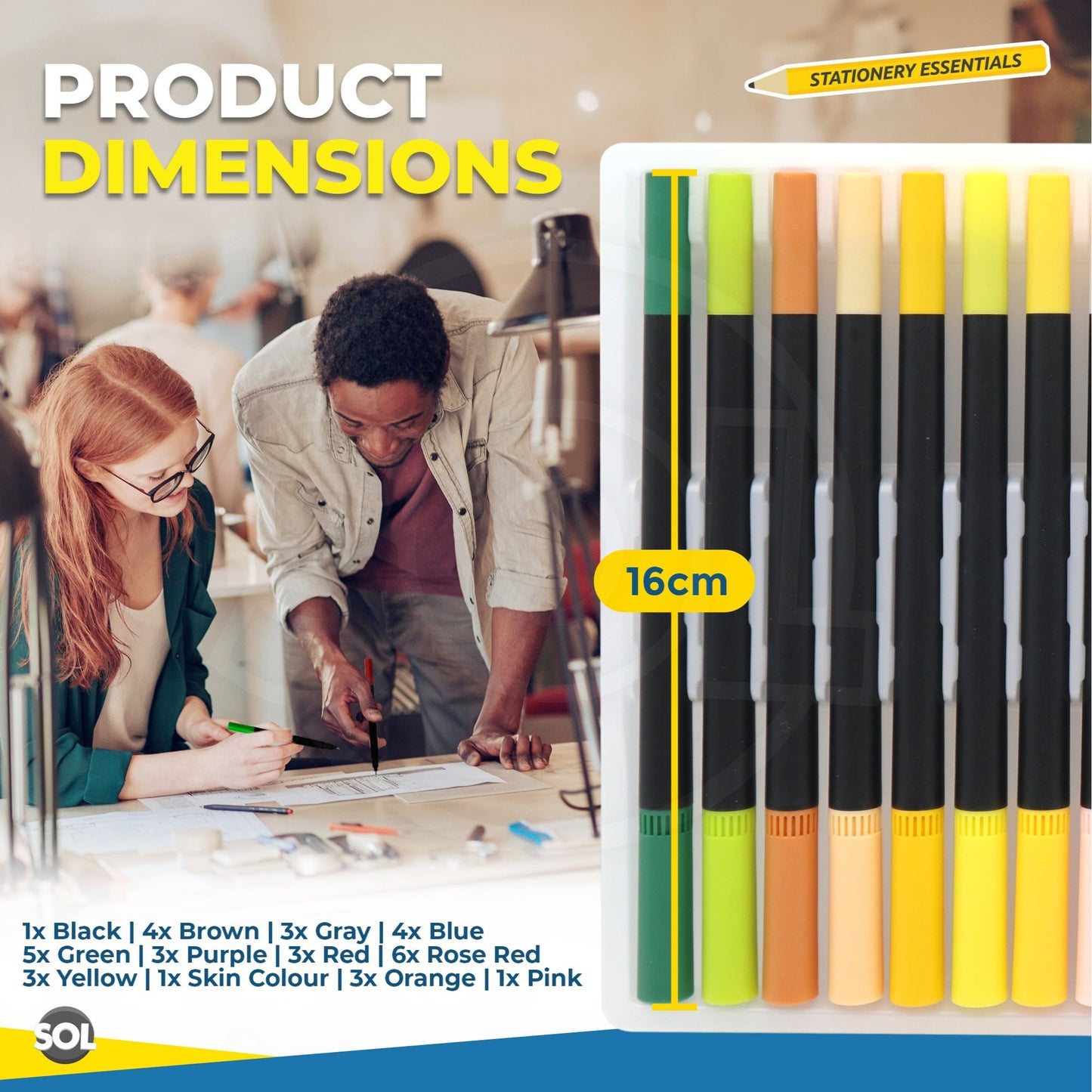 36 Pack Dual Tip Brush Pens Set | Watercolour Colouring Markers with Brush & Fine Tips | Drawing Pens for Colouring Books, Sketching, Calligraphy & Art Projects | Double Ended Felt Tip Pens for Adults & Students