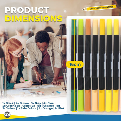 36 Pack Dual Tip Brush Pens Set | Watercolour Colouring Markers with Brush & Fine Tips | Drawing Pens for Colouring Books, Sketching, Calligraphy & Art Projects | Double Ended Felt Tip Pens for Adults & Students