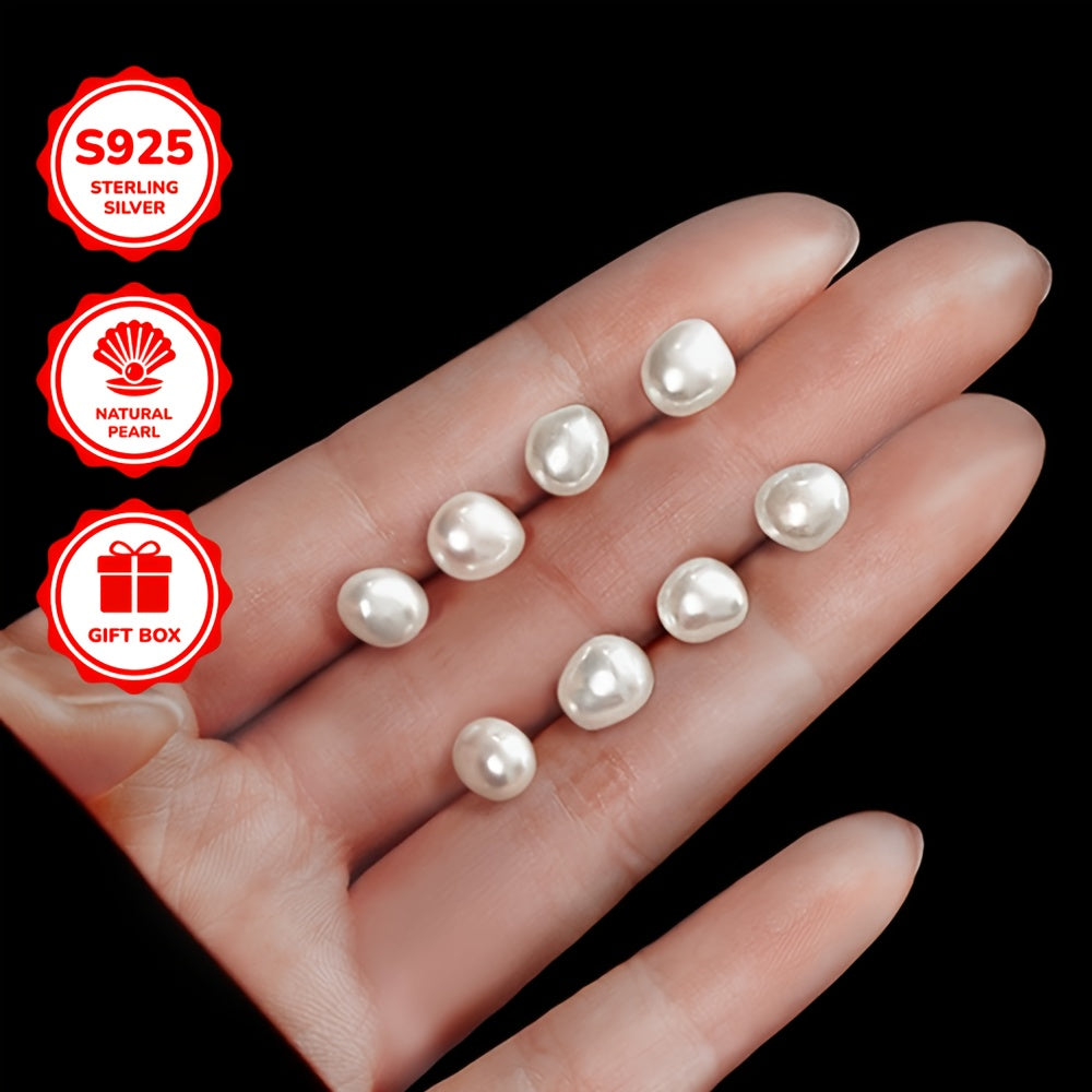 1 Pair of Women's Fashion Stud Earrings, S925 Sterling Silvery Natural Baroque Freshwater Freshwater Pearls Elegant Studs for Daily Wear/Vacation/Valentine's Day/Birthday/Mother's Day Gift, Perfect for Ladies, Comes in a Gift Box