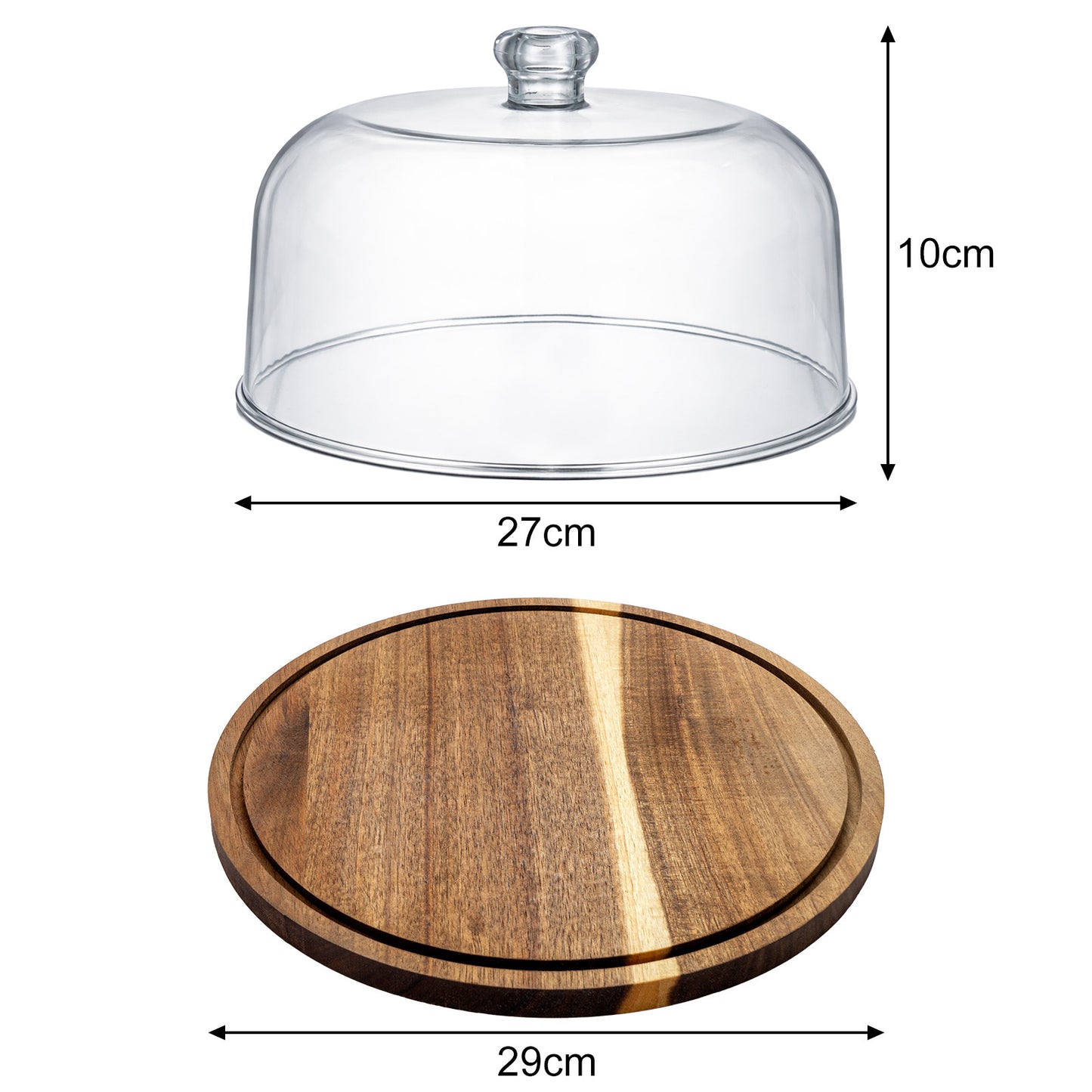 Cake stand with dome lid, 10-inch cake stand, suitable for cakes, pastries, and cheese trays.