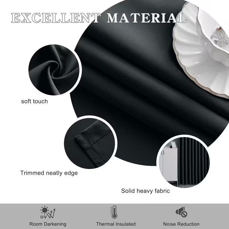 2pcs Premium Blackout Pencil Pleat Curtains – Heavy Duty Thermal Insulated Window Drapes with Matching Ties, Noise Reducing, Energy Saving & UV Blocking, Perfect for Bedroom & Living Room