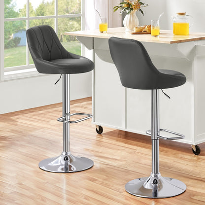 Swivel Bar Stools Set of 2 Faux Leather Height Adjustable 61.5-83cm Ergonomic Backrest Cushioned Seat Chrome Footrest 136kg Capacity Kitchen Island Counter Dark Grey Black White Retro Brown Light Grey