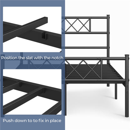 Costoffs Metal Bed Frame Metal-Framed Bed Base with Storage, Bed Foundation for Small Space, Easy Assembly Bed Foundation with Cross-design Headboard and Footboard for Bedrooms, Single/Double/king, Black/White/Pink