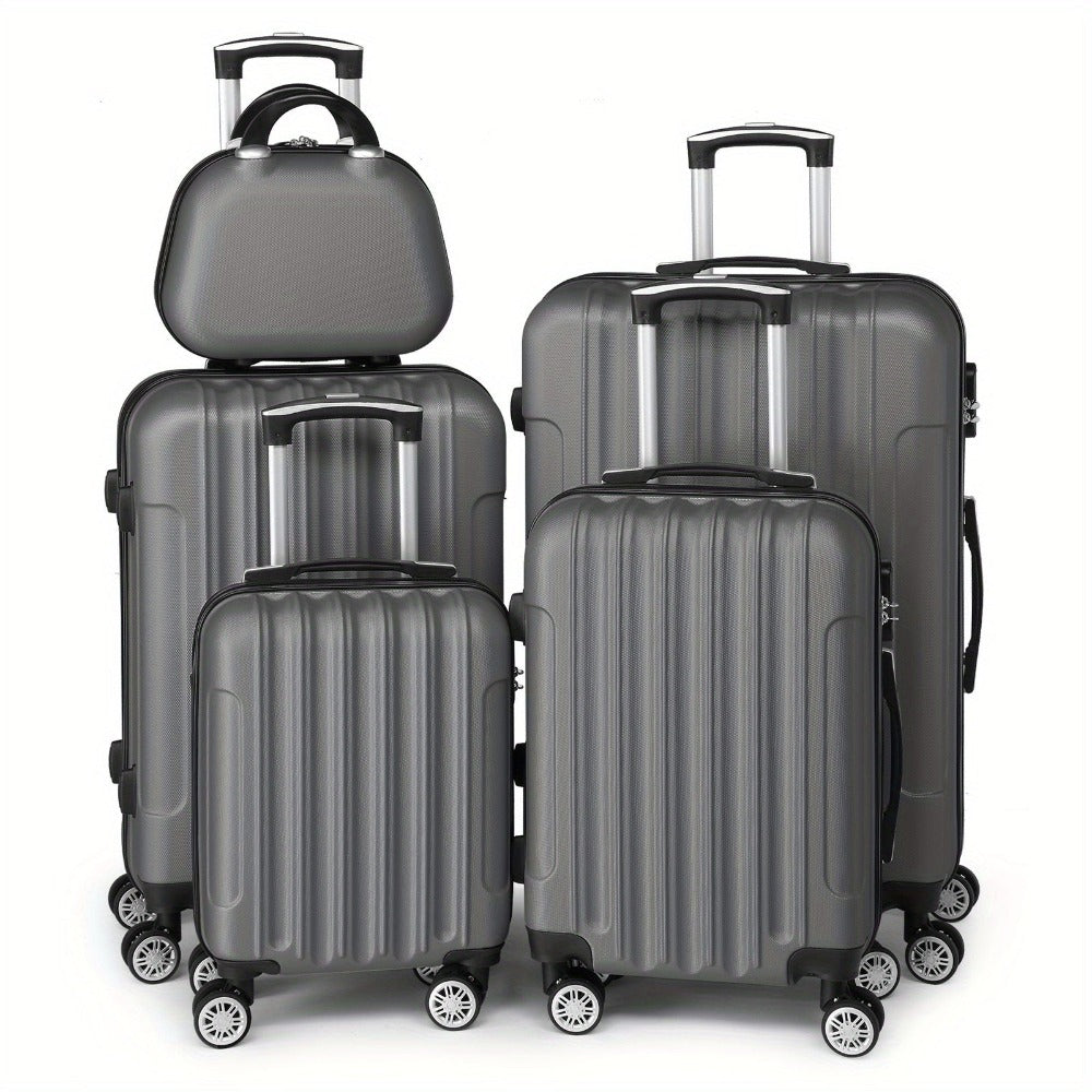 5-Piece ABS Hard Shell Luggage Set with Spinner Wheels – 12 16 20 24 28 Inch Suitcase Set, Lightweight Telescopic Handle, 5 Colours | Free UK Delivery