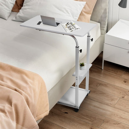 Adjustable Mobile Laptop Desk on Wheels Height Adjustable 68-83cm MDF Workstation 60x40cm for Laptop Tablet Bed Sofa Study Dining Home Office