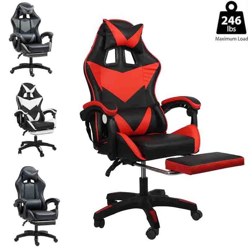 Gaming Chair Footrest Office Massage Computer Recliner Swivel Cushion High Back Support Lumbar Support