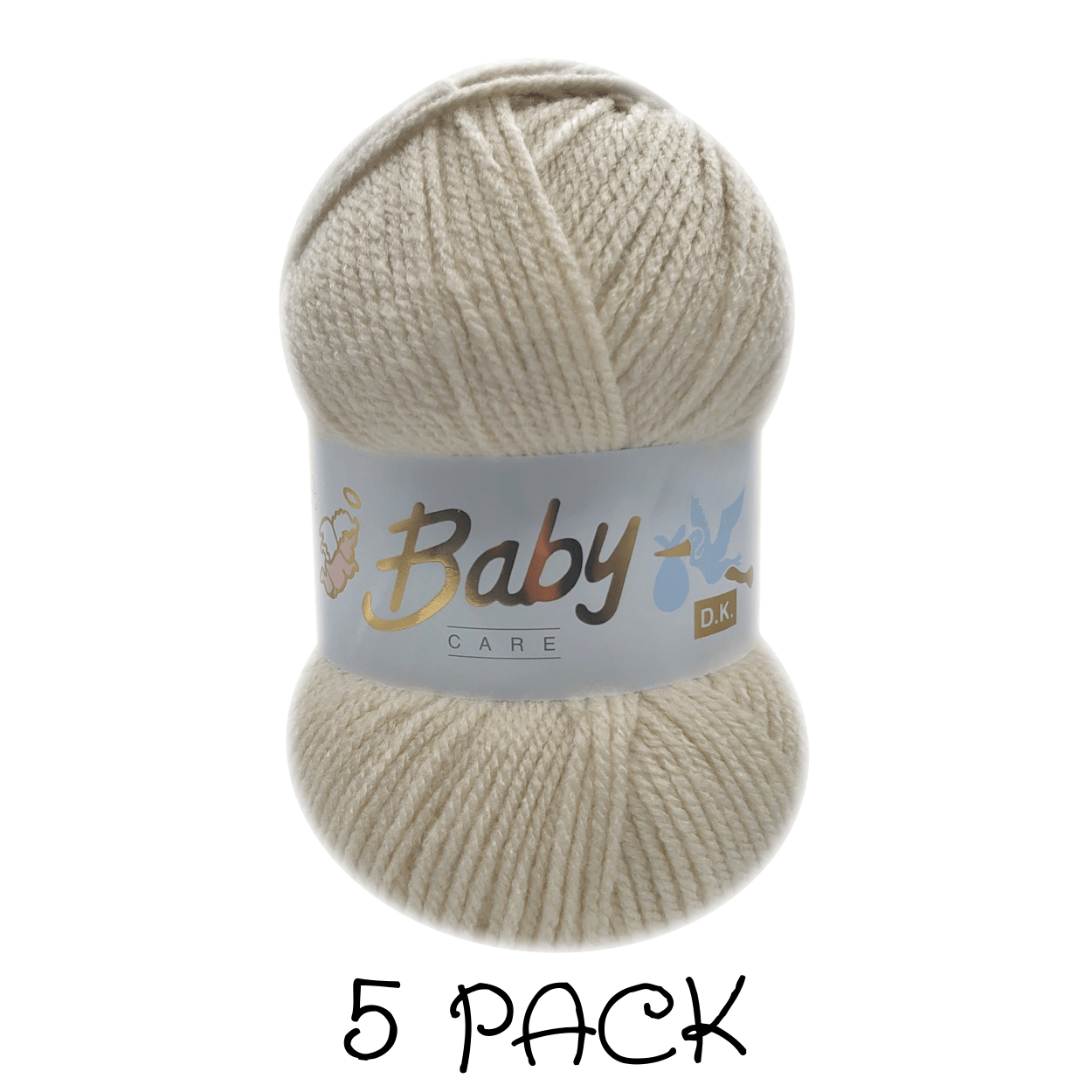 Woolcraft - Baby Care Double Knitting Yarn - 2 or 5 Pack of 100g Balls of 100% Acrylic Yarn - 13 Colours Available - Aqua, Beige, Baby Blue, Oyster, Denim, Lilac, Mint, Peach, Baby Pink, Rouge, Silver, White or Lemon - Perfect for Knitting or Crochet