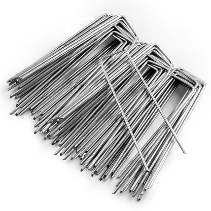 Keplin - 50/100/101 U-Shaped Metal Garden Pegs - 15cm Heavy-Duty Stakes - Designed for Reuse - Corrosion-Resistant Pins - Sharp Bevelled Ends Ideal for Setting up Camping Tents, Enhancing Lawn Landscaping, and Meeting Various Site Needs