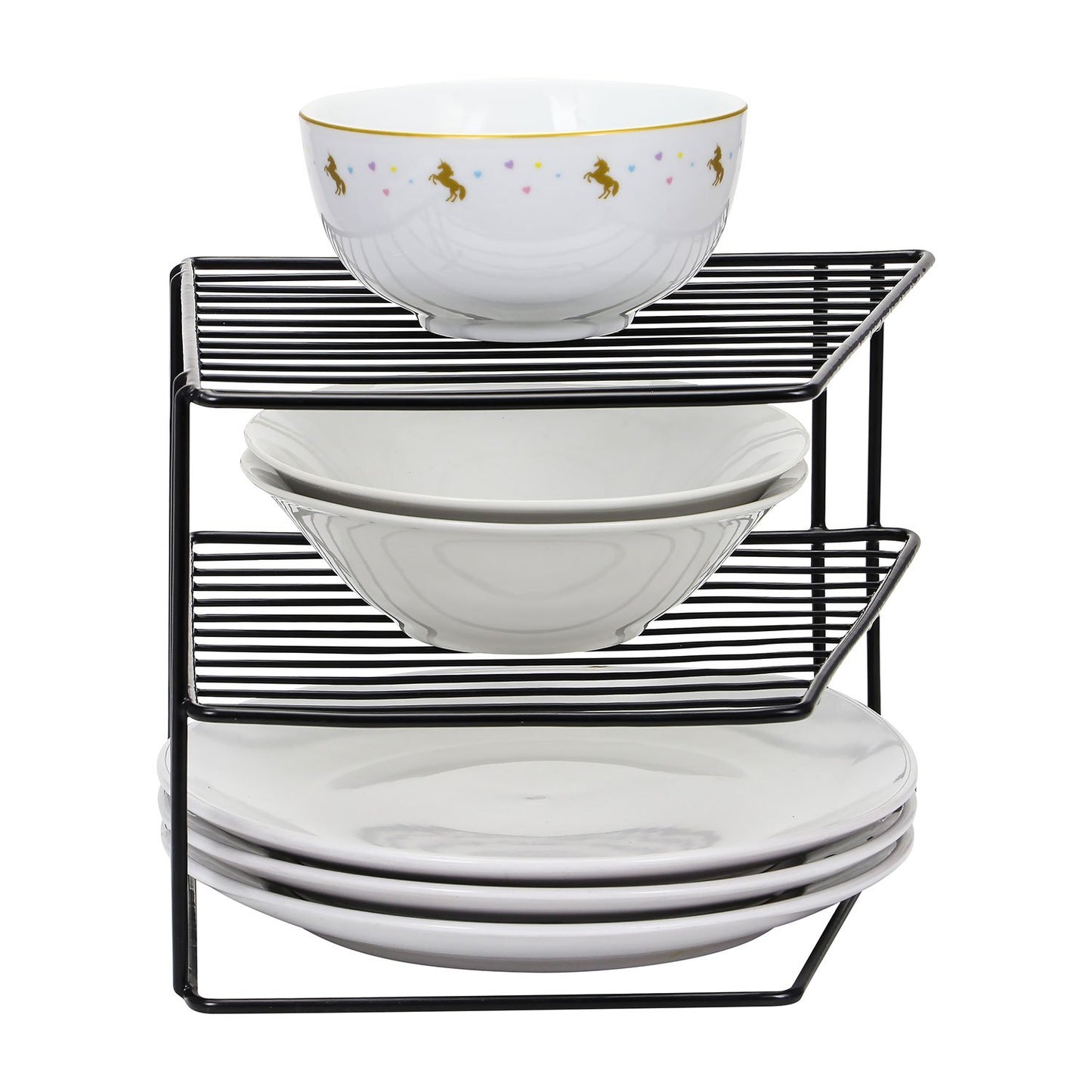 Taylor & Brown 3 Tier Corner Kitchen Plate Bowl Rack Stand Holder Tidy Cupboard Shelf Insert Storage Organiser, Space Saving, H19 x W25.5 x D25.5cm, White