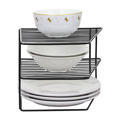 Taylor & Brown 3 Tier Corner Kitchen Plate Bowl Rack Stand Holder Tidy Cupboard Shelf Insert Storage Organiser, Space Saving, H19 x W25.5 x D25.5cm, White