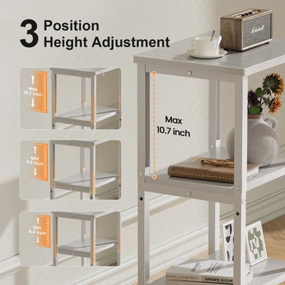 Bookshelf, Sofa Side Table Living Room, Industrial End Table With 3-Tier Storage Shelves, Bedside Tables With Height Adjustable, Steel Frame, Nightstand 37 x 30 x 59.4/62.4/65.4 cm, 4 Colors