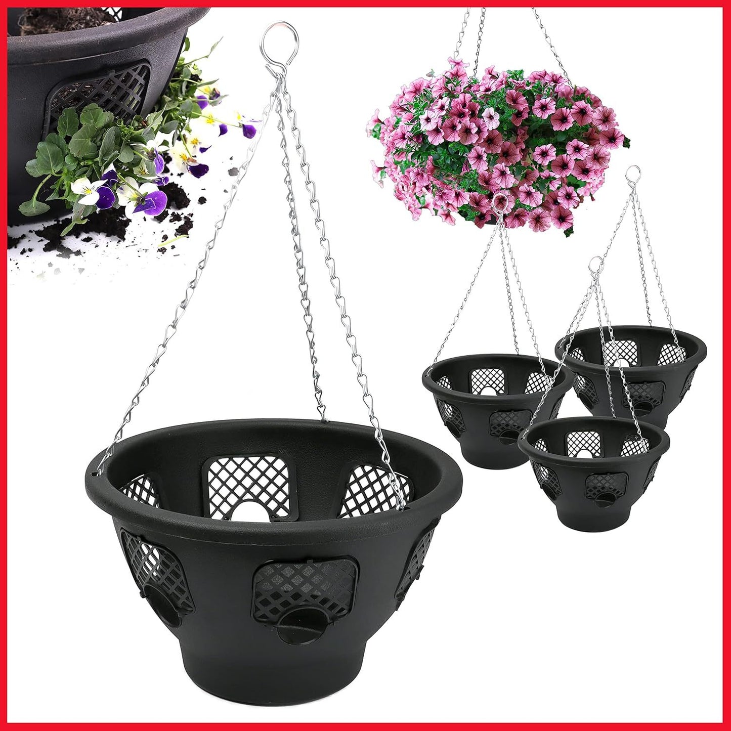 12 Inch Indoor Outdoor Balcony Patio Hanging Basket Set of 4