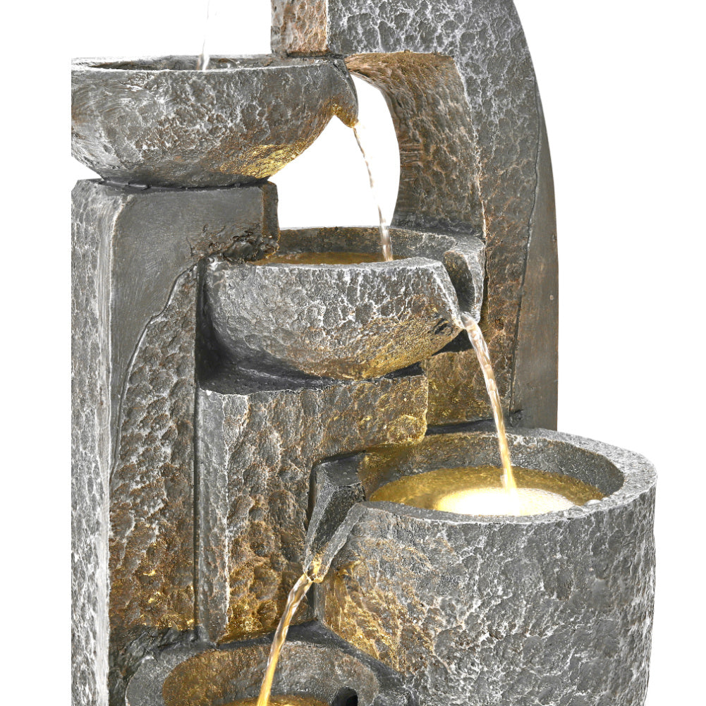 1pc 5 Tiers Pot Rustic Solar Powered Resin Garden Fountain Statue Stone Waterfall Design for Indoor Outdoor Ponds No Electricity Needed Self Contained Circulating Water Feature Stackable Stone Bowls Durable Resin Construction 28x22x64cm
