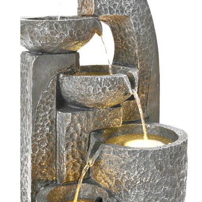 1pc 5 Tiers Pot Rustic Solar Powered Resin Garden Fountain Statue Stone Waterfall Design for Indoor Outdoor Ponds No Electricity Needed Self Contained Circulating Water Feature Stackable Stone Bowls Durable Resin Construction 28x22x64cm