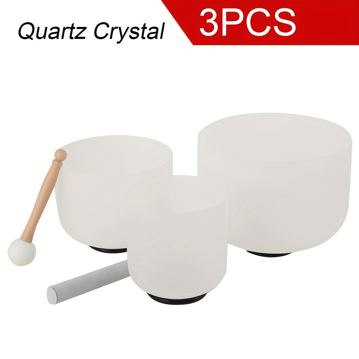 White 3pcs Frosted Quartz Crystal Singing Bowls 6/8/10 Inch with Travel Carry Case Bag for Sound Healing And Therapy Meditation