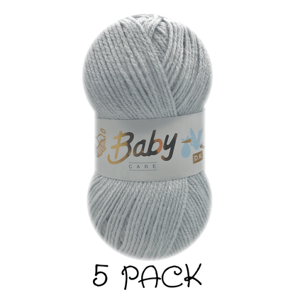 Woolcraft - Baby Care Double Knitting Yarn - 2 or 5 Pack of 100g Balls of 100% Acrylic Yarn - 13 Colours Available - Aqua, Beige, Baby Blue, Oyster, Denim, Lilac, Mint, Peach, Baby Pink, Rouge, Silver, White or Lemon - Perfect for Knitting or Crochet