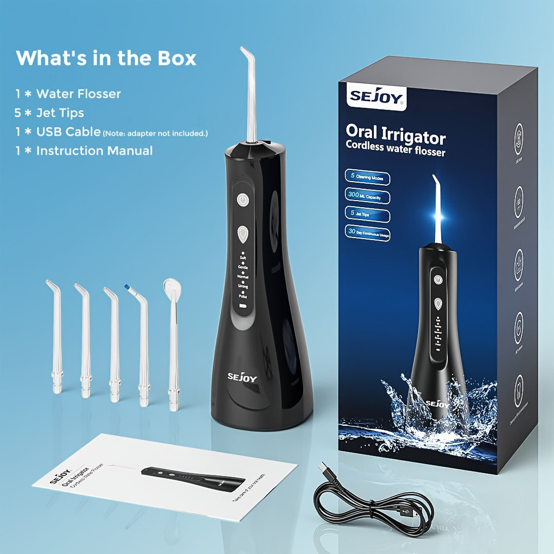 Cordless Water Flosser Portable Oral Irrigator with 4 Modes & 5 Jet Tips – Rechargeable Dental Water Flosser for Home & Travel, Teeth & Gum Cleaner for Braces & Implants
