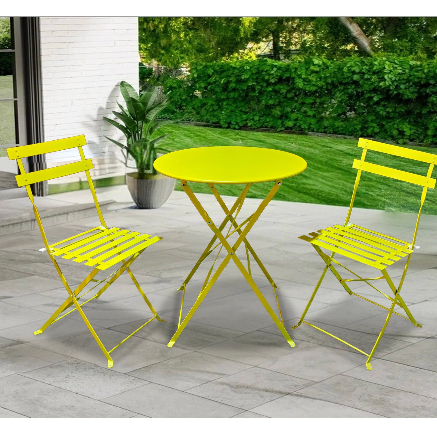 MOF 3-Piece Folding Bistro Set, Outdoor Garden Metal Table and Chairs, Powder-Coated Steel, 4 Colours Available