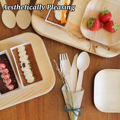 Blissmart Wooden Disposable Cutlery Set of 300 – 100 Forks, 100 Spoons & 100 Knives Dessert Disposable Wooden Utensils for BBQ Party Camping Banquet Wedding Picnic