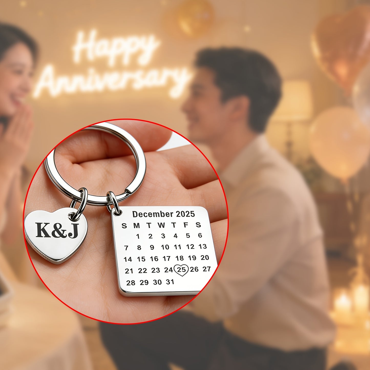 1pc Custom Date Name Stainless Steel Key Chain Couple Wedding Anniversary Romantic Birthday Gift Valentine'S Day Holiday Best Friend Family Classmate Birthday Gift Special Gift MOLANXUAN