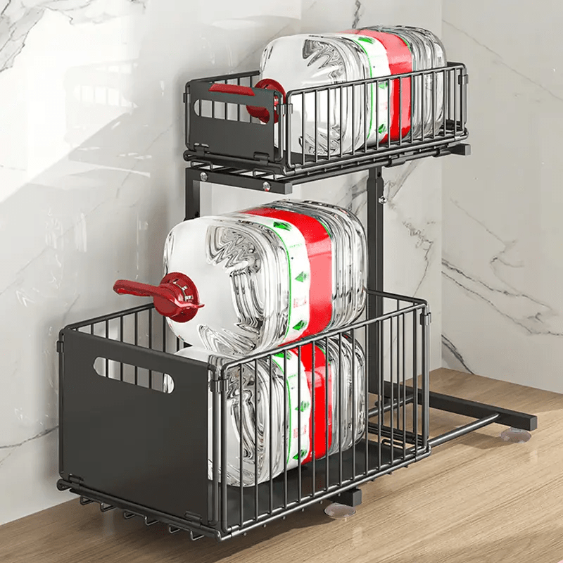 2- Tier Slide- Out Storage Basket, Adjustable Pull- Out Under- Sink Rack, No Punching Bathroom Cabinet Organizer, Foldable Spice Rack for Home, Kitchen, Cleaning Supplies, Storage Accessories