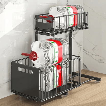2- Tier Slide- Out Storage Basket, Adjustable Pull- Out Under- Sink Rack, No Punching Bathroom Cabinet Organizer, Foldable Spice Rack for Home, Kitchen, Cleaning Supplies, Storage Accessories