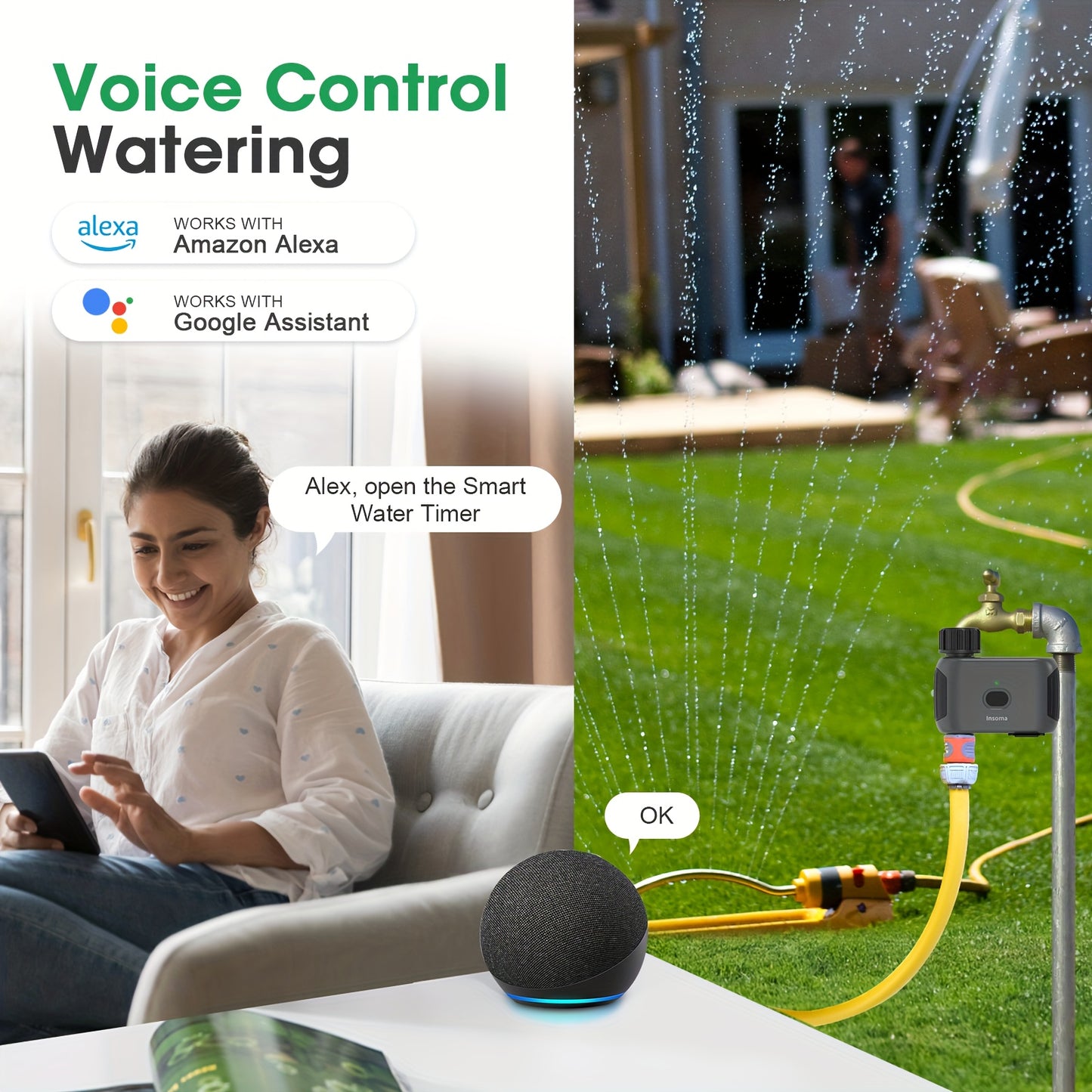 INSOMA Smart Wifi Watering Timer, with APP Control, Rain Delay, IP55, Sprinkler Timer for Lawn, Garden, Greenhouse, 3/4" Faucet