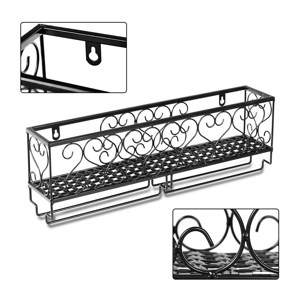 Wall Mounted Wine Rack with Glass Holder Metal Wine Shelf Champagne Bottle Holder Hanging Rustic Wine Holder Floating Wine Shelf for Kitchen 50x10x17cm