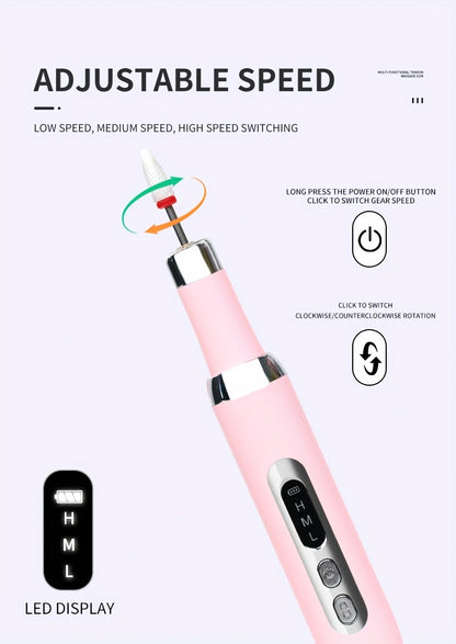 Datimes Cordless Electric Nail Drill Machine Professional with LCD Display & Drill Bits/Sanding Bands Suitable for Acrylic Gel Nails, Manicure/Pedicure Kit for Grinding, Polishing, Trimming, Suitable for & Salon Use, - Nail