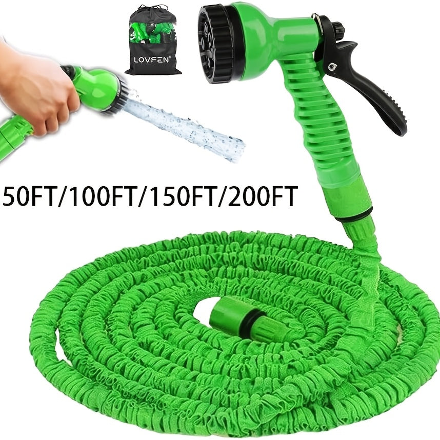 LOVFEN 15.24/30.48/45.72/60.96meter Expandable Flexible Garden Water Hose with 7 Function Spray Nozzle Green