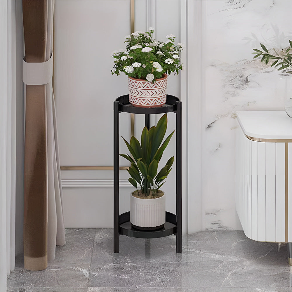1PC Double-layer Balcony Plant Rack, Floor-standing Plant Rack - Black, Living Room Bonsai Display Rack, Iron Plant Rack, Diameter 27 * Height 60