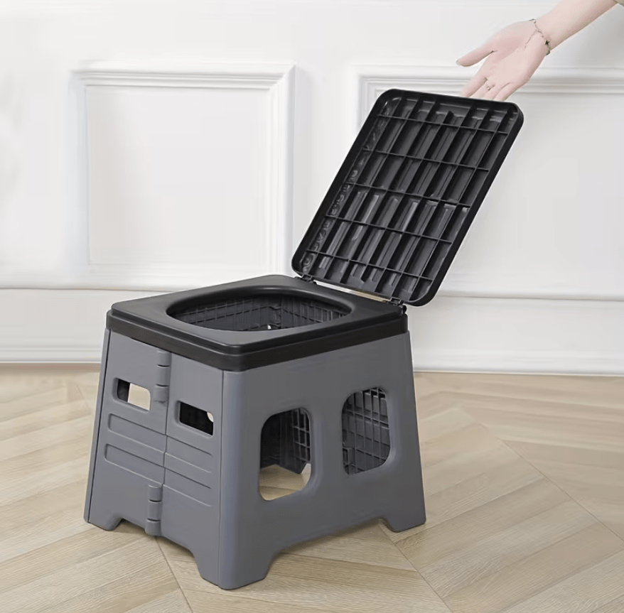 Portable Folding Emergency Toilet with Lid - Ideal for Camping, Hiking & Car Travel | Durable Material, Portable Toilet for Camping
