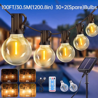 15.25m/20.13m/30.49m G40 Solar Light String, Ip44 Waterproof Outdoor Solar Light Chain/Crystal Fairy Light, With Remote Control And Adjustable Brightness, Ideal For Decorative Lighting In Gardens, Terraces, Balconies, Barbecues, Parties, And Corridors