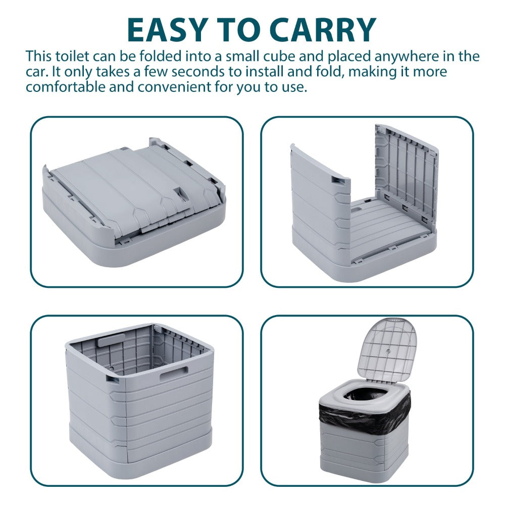Portable Camping Toilet 24L Folding Outdoor Loo 300kg Capacity for Caravan Hiking Fishing Festivals & Road Trips – Adults & Kids