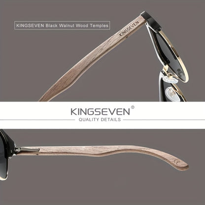 KINGSEVEN Black Walnut Wooden Handmade Semi-Rimless Retro Polarized Eyewear for Men Women
