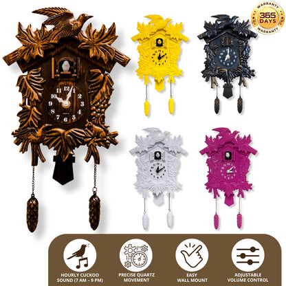 Cuckoo Clock Wall Battery Operated Pendulum – Vintage Chiming Bird Flapping Volume Adjustable – Black Forest Style Wall Clock for Living Room Office Home Décor