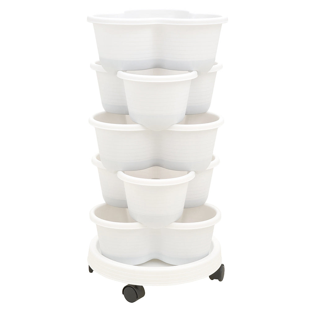 The three-dimensional three-petal flowerpot, strawberry pot, can be multi-layered for vegetable and fruit planting. It is made of pp plastic with five layers, black/ white/ green, and measures 31.5*31.5**13.5cm
