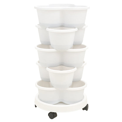 The three-dimensional three-petal flowerpot, strawberry pot, can be multi-layered for vegetable and fruit planting. It is made of pp plastic with five layers, black/ white/ green, and measures 31.5*31.5**13.5cm