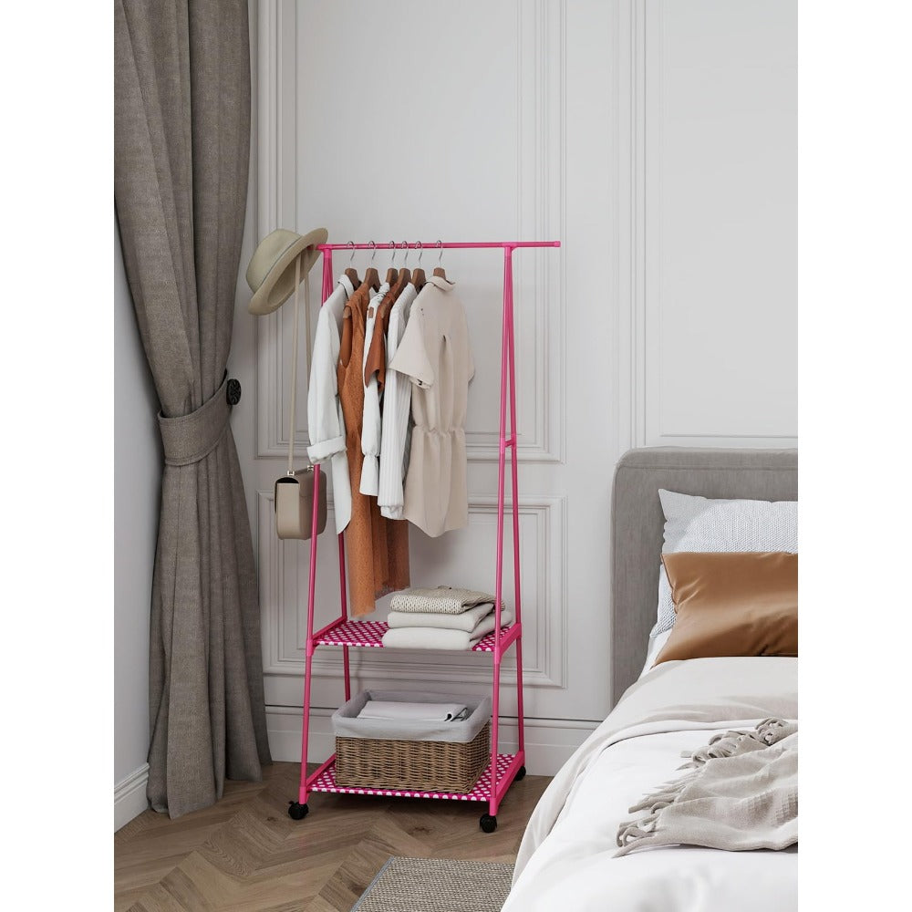 Multifunctional Metal Clothes Hanger with Triangular Wheeled Stand, Mobile Multi-Layer Storage And Organization Rack, Suitable for Home, Kitchen, Wardrobe Organization, Hanging Clothes And Coat Rack - Suitable for Easter, Thanksgiving, Valentine'S Day, Fa