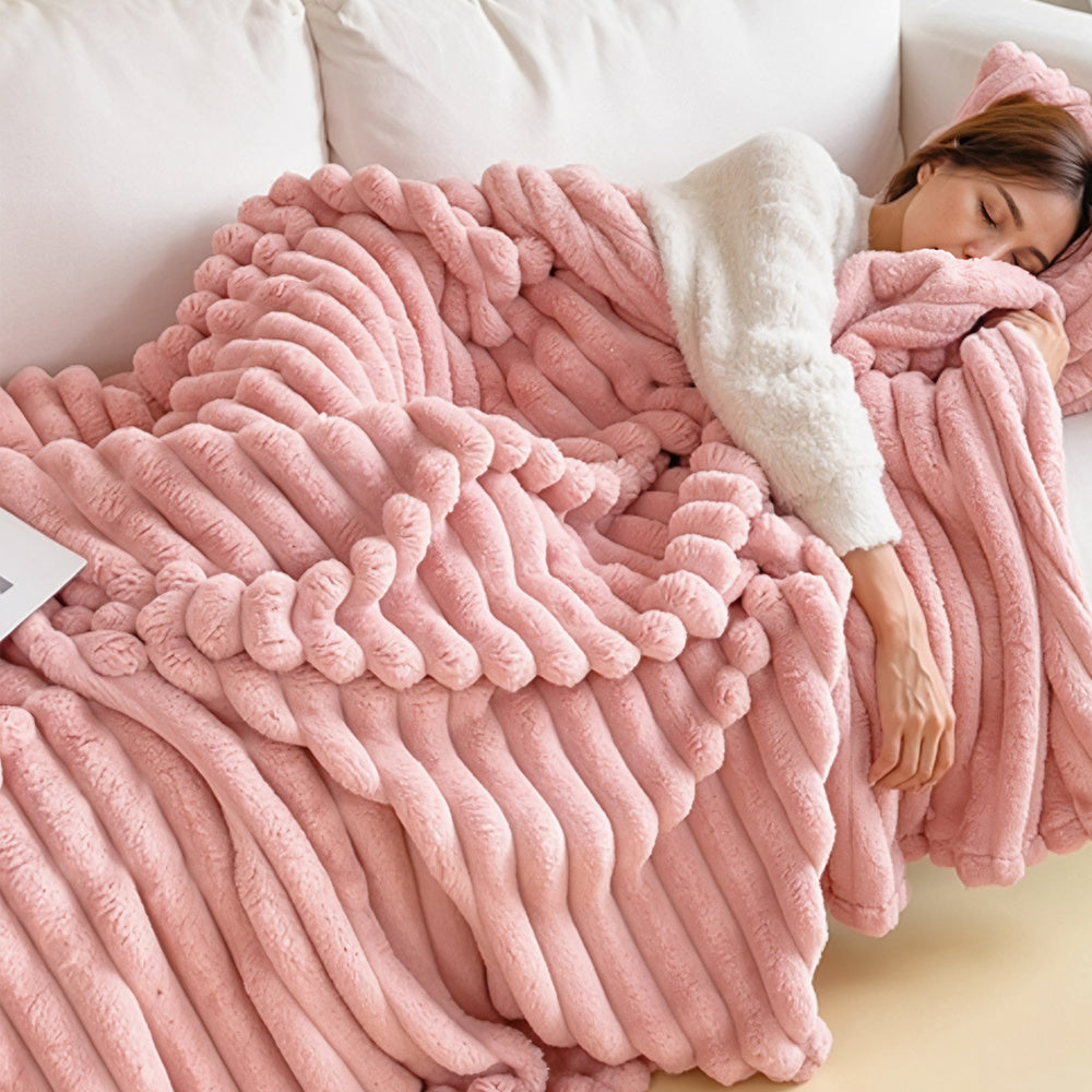 1pc Large Strips Ribbed Throw Blankets | Luxurious 270g Flannel Fleece Blanket | Warm Cozy Blanket Throws For Sofas, Bed, Chair, Couch, Settee | Super Soft Warm Blanket Single Double King Super King Size, Machine Washable, Easy Care, Perfect for Home, Tra