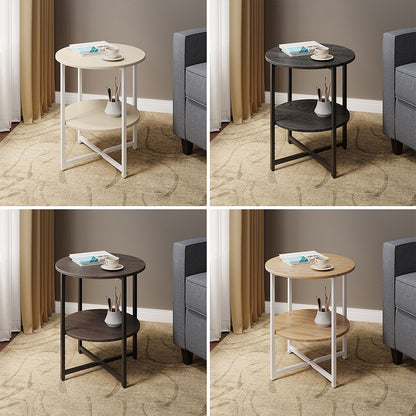 2-Tier Round Side Table - Multi-Level Storage Coffee Table for Plants/Lamps, Space-Saving Sofa/Bedside Organizer (15.75×15.75×18.5")