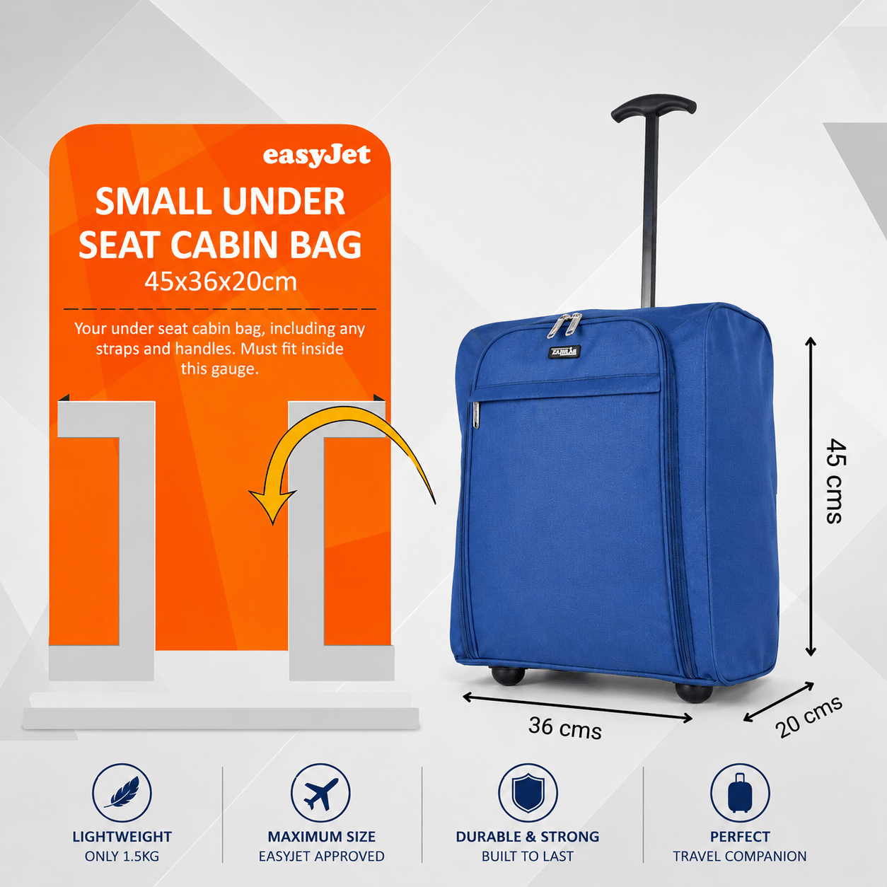 ZAHRAB 45x36x20 Underseat Bag Lightweight Hand Luggage Cabin Bag Trolley with Wheels Flight Bags Suit Case