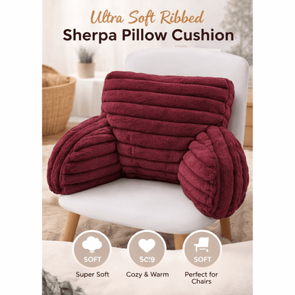 Teddy Fleece Reading Pillow with Arms Soft Backrest Support Cushion 65x40cm for Bed and Sofa in 4 Colours