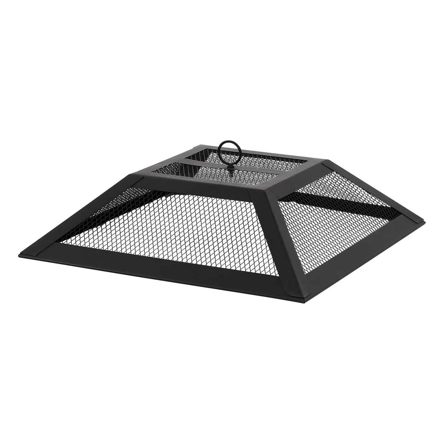 Taylor & Brown Square Fire Pit with BBQ Grill Heater Outdoor Garden Black Barbeque Metal Brazier Patio Decor Firepit Stove Portable Heat Mesh Cover for Camping or Picnics