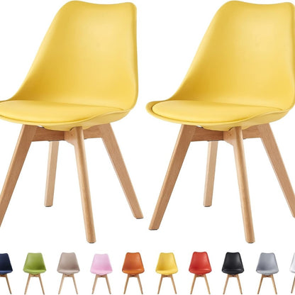 Set of 2 Retro Dining Chairs with Wooden Legs & Cushion Pad – Ergonomic Curved Backrest, Faux Leather Seat, 10 Colours, 120kg Capacity for Home, Office & Lounge